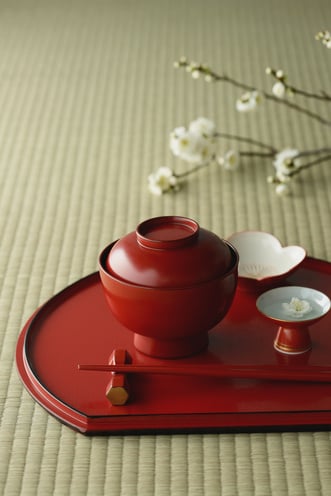 Traditional Japanese Lacquerware with Cherry Blossoms